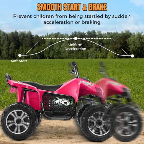 Hikole 4 Wheelers for Kids Ages 4-8-12-14, 24V 2 Seater Ride on Quad Car Toys, 4X100 Power Motor, 24'' Spacious Seat, Spring Suspension, Music, LED Lights, XL Side by Side ATV, Rose Pink in Saudi Arabia