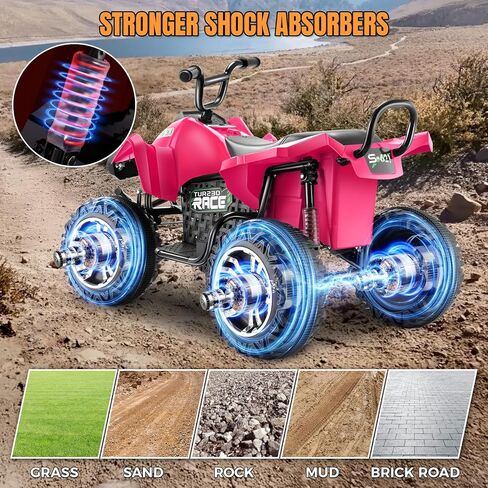 Hikole 4 Wheelers for Kids Ages 4-8-12-14, 24V 2 Seater Ride on Quad Car Toys, 4X100 Power Motor, 24'' Spacious Seat, Spring Suspension, Music, LED Lights, XL Side by Side ATV, Rose Pink in Saudi Arabia