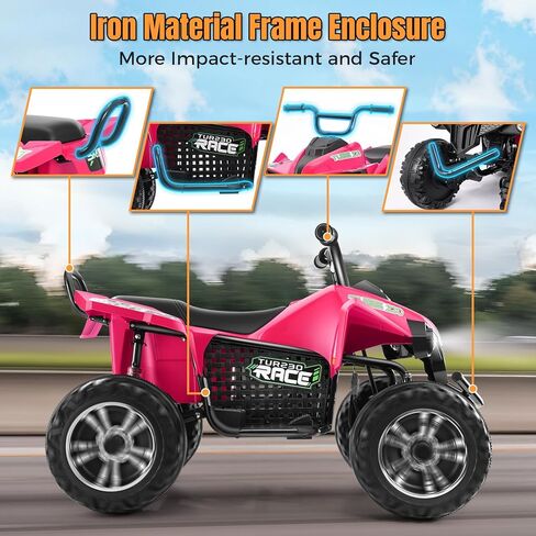 Hikole 4 Wheelers for Kids Ages 4-8-12-14, 24V 2 Seater Ride on Quad Car Toys, 4X100 Power Motor, 24'' Spacious Seat, Spring Suspension, Music, LED Lights, XL Side by Side ATV, Rose Pink in Saudi Arabia