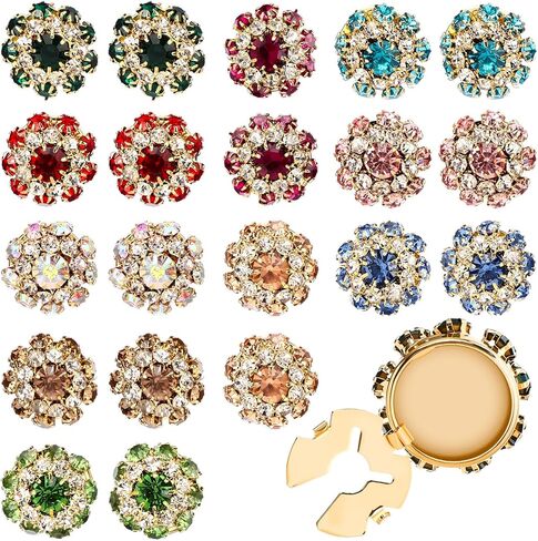 Shappy 20 Pcs Rhinestone Flower Button Covers for Women 22mm Clips Color Sewing Buttons Jewelry Clip Crystal Button for Crafting DIY Clothing in Saudi Arabia