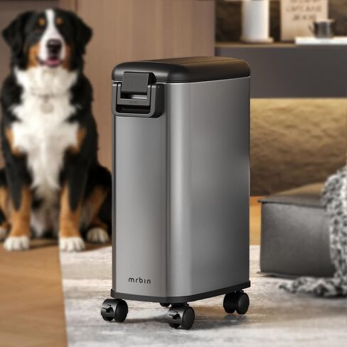 صندوق تخزين طعام الحيوانات الأليفة من MRBIN سعة 20 رطلاً، صندوق طعام للكلاب سعة 12 لترًا مع حاوية طعام الحيوانات الأليفة محكمة الغلق من الفولاذ المقاوم للصدأ مع عجلات، رمادي إكليبس in Kuwait