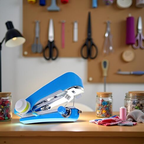 Blue Handheld Sewing Machine, Sewing Machines Portable Mini Manual Sewing Machine Handy Needlework Tool Mini Sewer Machine Hand Stitcher Sewing Machines,Arts, Crafts and Sewing in Saudi Arabia