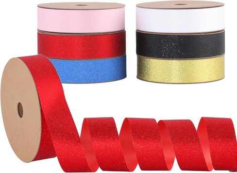 شريط لامع لامع لتغليف الهدايا وباقات الزهور وحفلات الزفاف وأقواس تزيين الهدايا وترتيب الزهور (ألوان مختلطة، 2 بوصة × 25 ياردة × 6 قطع) in Kuwait