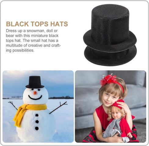 قبعات علوية من اللباد من DOITOOL للحرف اليدوية: قطعتان من القبعات العلوية السوداء الصغيرة، قبعة رجل ثلج صغيرة لحفلات عيد الميلاد، رجل الثلج، الدمية، ديكور المشاريع الحرفية in Kuwait