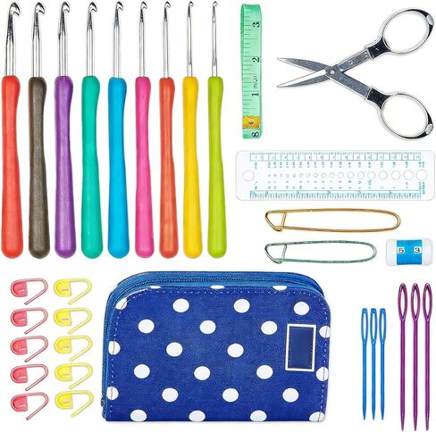 مجموعة خطافات ميلول كروشيه مكونة من 31 قطعة - طقم خيوط كروشيه مع 9 أحجام خطافات مريحة، 6 إبر غزل، لوازم حياكة وكروشيه إضافية وحقيبة حمل لصانعي الكروشيه in Kuwait