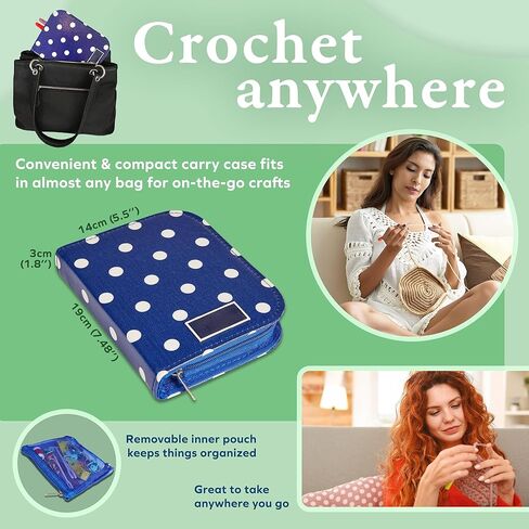 مجموعة خطافات ميلول كروشيه مكونة من 31 قطعة - طقم خيوط كروشيه مع 9 أحجام خطافات مريحة، 6 إبر غزل، لوازم حياكة وكروشيه إضافية وحقيبة حمل لصانعي الكروشيه in Kuwait