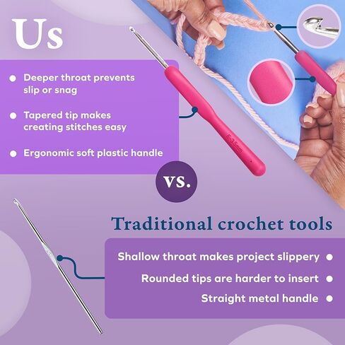 مجموعة خطافات ميلول كروشيه مكونة من 31 قطعة - طقم خيوط كروشيه مع 9 أحجام خطافات مريحة، 6 إبر غزل، لوازم حياكة وكروشيه إضافية وحقيبة حمل لصانعي الكروشيه in Kuwait