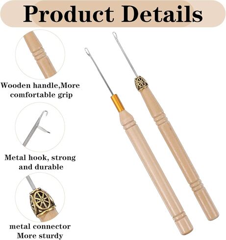 Guduling 4 Pcs Crochet Needle for Hair, Hair Tinsel Tool Set with Wooden Handle, Crochet Hook for Hair Extensions Crochets Needle for Braids or Feather Extensions in Saudi Arabia