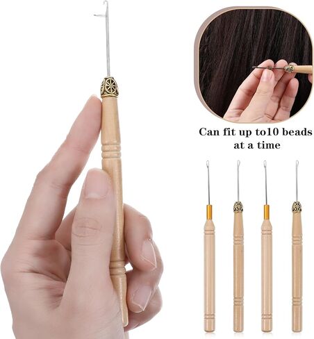 Guduling 4 Pcs Crochet Needle for Hair, Hair Tinsel Tool Set with Wooden Handle, Crochet Hook for Hair Extensions Crochets Needle for Braids or Feather Extensions in Saudi Arabia