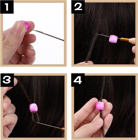 Guduling 4 Pcs Crochet Needle for Hair, Hair Tinsel Tool Set with Wooden Handle, Crochet Hook for Hair Extensions Crochets Needle for Braids or Feather Extensions in Saudi Arabia