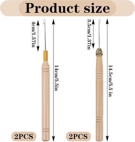 Guduling 4 Pcs Crochet Needle for Hair, Hair Tinsel Tool Set with Wooden Handle, Crochet Hook for Hair Extensions Crochets Needle for Braids or Feather Extensions in Saudi Arabia