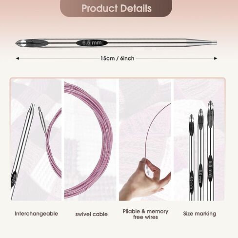 Tunisian Crochet Hook H, Size H8/5mm 24-Inch Flexible Interchangeable Tunisian Crochet Hooks Set with Cable Metal Afghan Crochet Hook in Kuwait