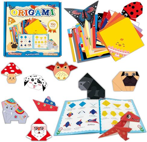 Origami Paper Craft Kit, 45 patterns*2 +10 Colorful Folding Paper with Instruction Book, Animals Theme, Kids Activity Set for 3+ Children Adult Beginners Trainers Craft in Saudi Arabia