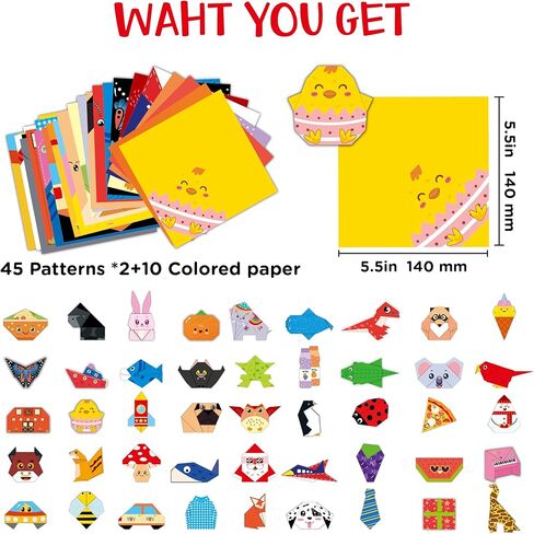 Origami Paper Craft Kit, 45 patterns*2 +10 Colorful Folding Paper with Instruction Book, Animals Theme, Kids Activity Set for 3+ Children Adult Beginners Trainers Craft in Saudi Arabia