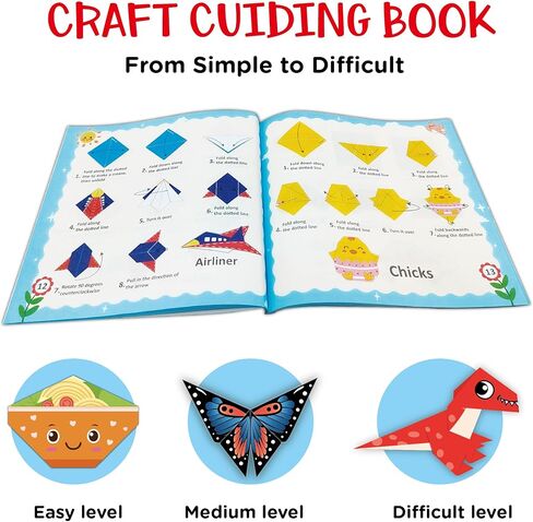 Origami Paper Craft Kit, 45 patterns*2 +10 Colorful Folding Paper with Instruction Book, Animals Theme, Kids Activity Set for 3+ Children Adult Beginners Trainers Craft in Saudi Arabia