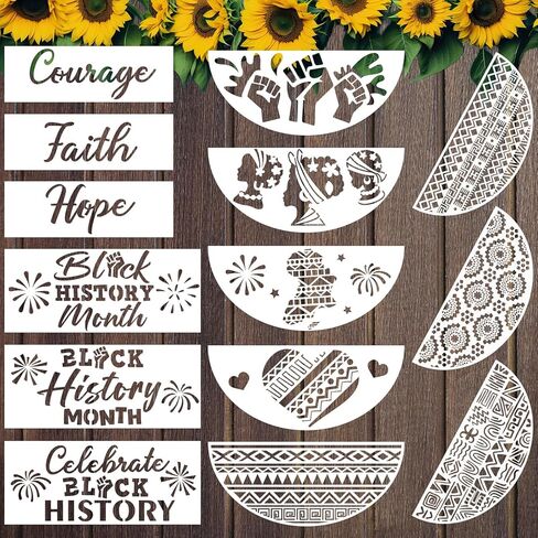 Cinrobiye 14 Pcs Black History Month Stencils for Painting on Wood 12" African American Door Mat Stencils Reusable Holiday Stencil for Door CanvasBag Mats Furniture Sign Window Glass (BHM) in Saudi Arabia