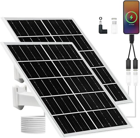 Solar Panel for Security Camera IP65 Waterproof USB 5V 6W Solar Panel Charger Type-C Port、Micro USB Port＆DC Port Solar Sanels for Cameras with 9.8ft Charging Cable Charging Power(1 Pack Black) in Saudi Arabia