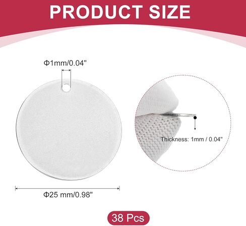 uxcell 38 Pcs 304 Stainless Steel Flat Round Blank Stamping Tags, 25mm/1" Disc Metal Stamping Blanks with Hole for Jewelry Making DIY Crafts Pendants Label in Saudi Arabia