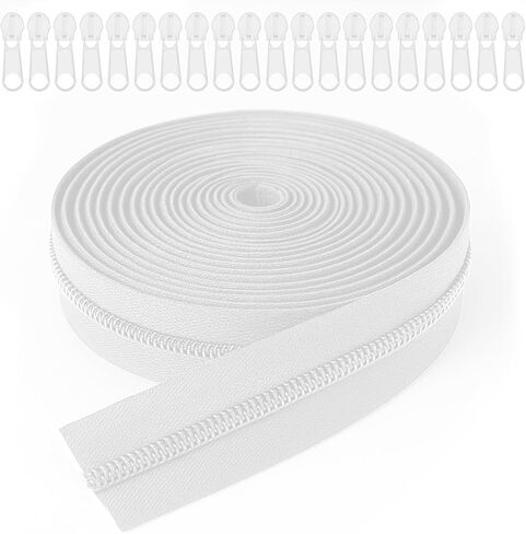 #10 Nylon Coil Zippers 11 Yards 390 Inches White Nylon Coil Zippers by The Yards with 20 PCS Pulls Sliders for DIY Sewing Craft Bags, White in Saudi Arabia