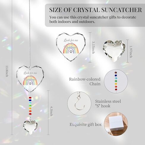 Pet Memorial Gifts for Dogs Cats - Look for me in The Rainbows Crystal Suncatcher Pet Loss, Pet Sympathy, Rainbow Bridge Sympathy Gifts for Loss of Dog Cat, Thoughtful Dogs and Cats Remembrance in Kuwait