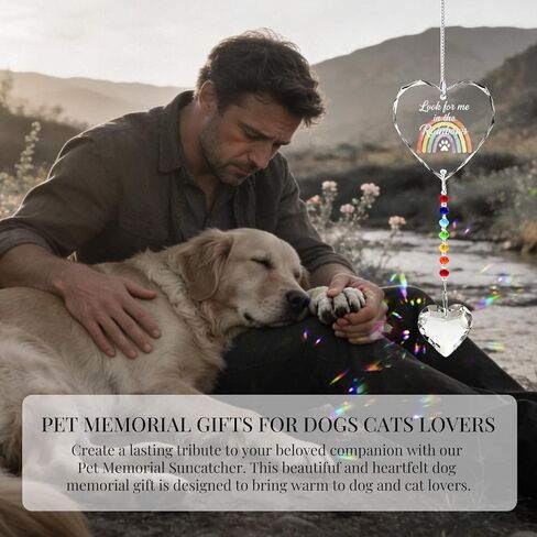 Pet Memorial Gifts for Dogs Cats - Look for me in The Rainbows Crystal Suncatcher Pet Loss, Pet Sympathy, Rainbow Bridge Sympathy Gifts for Loss of Dog Cat, Thoughtful Dogs and Cats Remembrance in Kuwait
