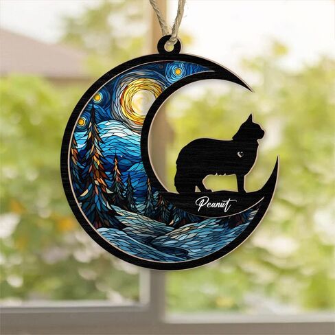 NAZENTI Cat Memorial Suncatcher، مخصص بالاسم وسلالات القطط، هدايا Suncatcher لتعاطف الحيوانات الأليفة لمحبي القطط، هدية تعاطف القطط، هدايا تذكارية، تصميم ديكورات يوم الذكرى 01 in Kuwait