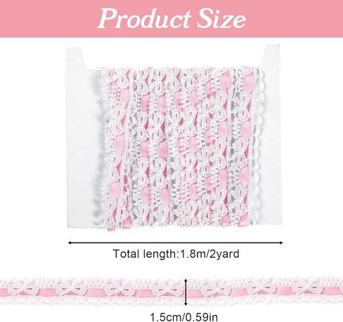 2 Yards Pink Lace Ribbon, White Bow Lace Trim Vintage Pink Ruffle Ribbon, Ruffle Moonstitc Ribbon Laces Trim for Gift Wrapping, Bouquet Packaging, DIY Crafts, Wedding Decorations, Party Decoration in Saudi Arabia