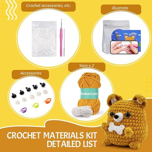 Wadukud DIY الكروشيه الكلب الحيوان عدة للمبتدئين، هدايا عيد الحب الكلبة للنساء، مضحك DIY حقيبة المفاتيح قلادة، مجموعة بداية الكروشيه مع دروس الفيديو خطوة بخطوة لهدية عطلة in Kuwait