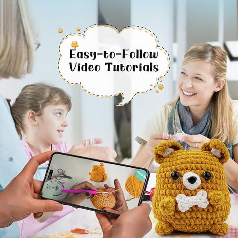 Wadukud DIY الكروشيه الكلب الحيوان عدة للمبتدئين، هدايا عيد الحب الكلبة للنساء، مضحك DIY حقيبة المفاتيح قلادة، مجموعة بداية الكروشيه مع دروس الفيديو خطوة بخطوة لهدية عطلة in Kuwait