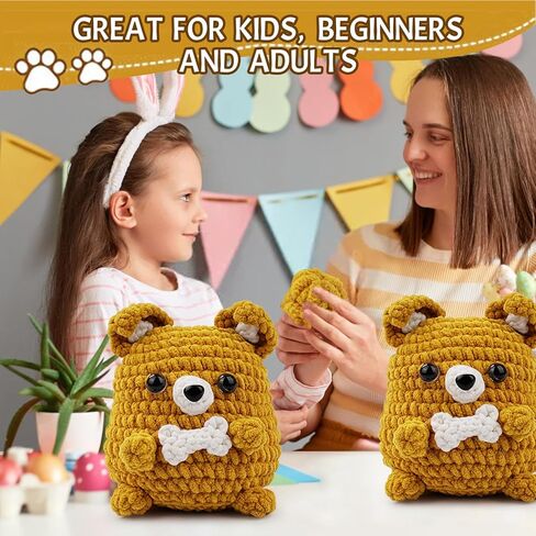 Wadukud DIY الكروشيه الكلب الحيوان عدة للمبتدئين، هدايا عيد الحب الكلبة للنساء، مضحك DIY حقيبة المفاتيح قلادة، مجموعة بداية الكروشيه مع دروس الفيديو خطوة بخطوة لهدية عطلة in Kuwait