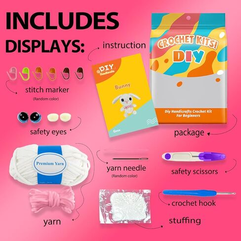 YCSCMG Z Crochet Kits for Beginners - Animal Crochet Sets - Step-by-Step Video Tutorials DIY, Rabbit Crochet Kits Rabbit with Long Ears in Saudi Arabia