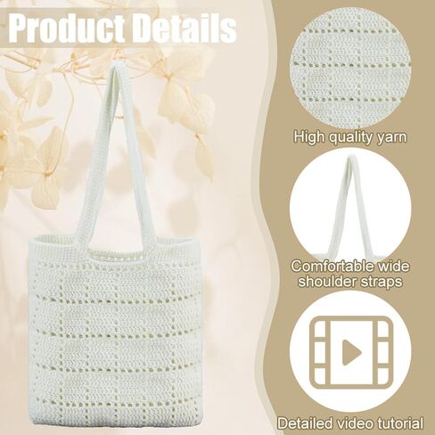 ACRNIGHEET Crochet Bag Kit for Beginners Crochet Purse for Women DIY Tote Bag Making Kit with English Tutorials Knitting Supplies for Adults Crafts Autumn Winter Boho Gift Idea (White) in Saudi Arabia