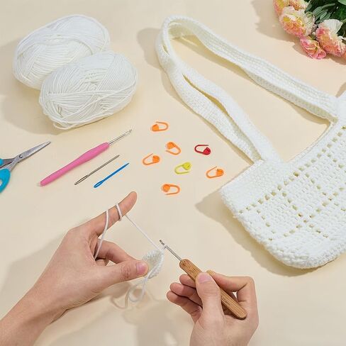 ACRNIGHEET Crochet Bag Kit for Beginners Crochet Purse for Women DIY Tote Bag Making Kit with English Tutorials Knitting Supplies for Adults Crafts Autumn Winter Boho Gift Idea (White) in Saudi Arabia