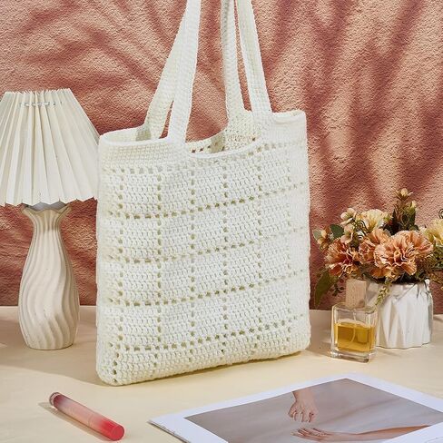 ACRNIGHEET Crochet Bag Kit for Beginners Crochet Purse for Women DIY Tote Bag Making Kit with English Tutorials Knitting Supplies for Adults Crafts Autumn Winter Boho Gift Idea (White) in Saudi Arabia