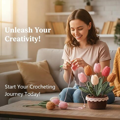 Vigoarush Tulip Crochet Plants Kit for Starters, Complete Easy Crochet Set for Beginners Adults with Step-by-Step Tutorials, Unique Friend Gifts for Women in Saudi Arabia