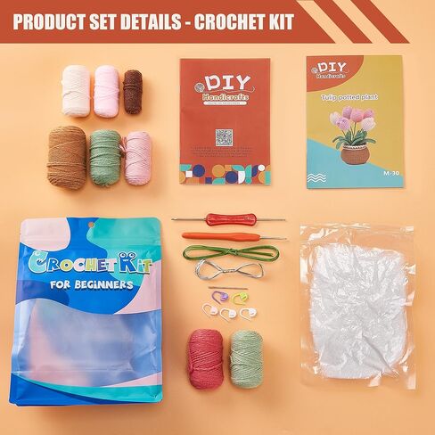 Vigoarush Tulip Crochet Plants Kit for Starters, Complete Easy Crochet Set for Beginners Adults with Step-by-Step Tutorials, Unique Friend Gifts for Women in Saudi Arabia