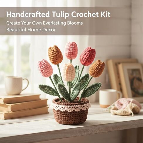 Vigoarush Tulip Crochet Plants Kit for Starters, Complete Easy Crochet Set for Beginners Adults with Step-by-Step Tutorials, Unique Friend Gifts for Women in Saudi Arabia