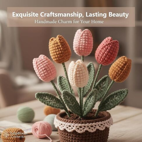 Vigoarush Tulip Crochet Plants Kit for Starters, Complete Easy Crochet Set for Beginners Adults with Step-by-Step Tutorials, Unique Friend Gifts for Women in Saudi Arabia