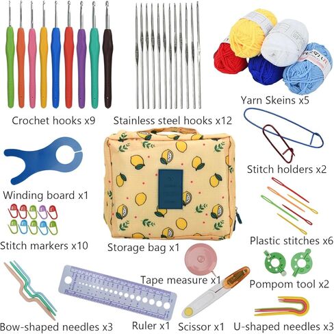 BJSSBJH Crochet Tools and Supplies Set, 57-Piece Crochet Hook Kit with Yarn and Accessories, Portable Craft Tool Kit for Adult Beginners and Experienced Crafters(A Style) in Saudi Arabia