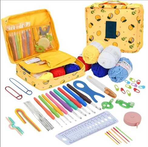 BJSSBJH Crochet Tools and Supplies Set, 57-Piece Crochet Hook Kit with Yarn and Accessories, Portable Craft Tool Kit for Adult Beginners and Experienced Crafters(A Style) in Saudi Arabia
