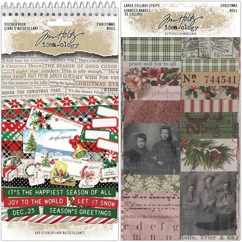 كتاب ملصقات Tim Holtz Idea-Ology لعيد الميلاد 2025 (490 قطعة) و24 شريطًا مجمعًا كبيرًا، حزمة تصميم عتيق in Saudi Arabia