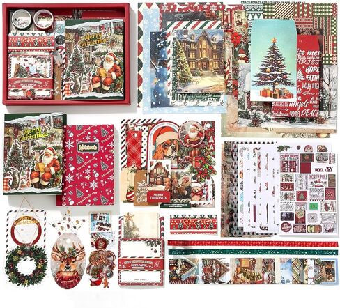Koqye Christmas Scrapbook Kit - 157-Piece DIY Craft Supplies for Holiday Cards, Journals & Gifts Includes Notebook, Washi Tape, Stickers & More (Merry Christmas and New Year) in Saudi Arabia