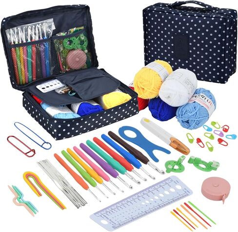 BJSSBJH Crochet Tools and Supplies Set, 57-Piece Crochet Hook Kit with Yarn and Accessories, Portable Craft Tool Kit for Adult Beginners and Experienced Crafters(A Style) in Saudi Arabia