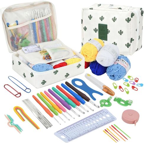 BJSSBJH Crochet Tools and Supplies Set, 57-Piece Crochet Hook Kit with Yarn and Accessories, Portable Craft Tool Kit for Adult Beginners and Experienced Crafters(A Style) in Saudi Arabia