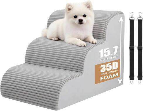 Dog Stairs for Bed Up to 24" H, Extra Height 22.8" 4-Step Pet Steps for Small Dogs and Cats, Non-Slip Sturdy Dog Ramp with Anti-Tip Safety Strap and Washable Cover,Balanced Ramp Indoor Pet Stairs in Saudi Arabia