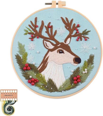 artcici Embroidery Kits Two Deer Snow Scene Christmas Patterns for Beginners Adults, Full Range Embroidery Starter Kits Cross Stitch Needlework Supplies (Navy) in Saudi Arabia