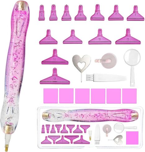 مجموعة أقلام الرسم الفنية الماسية - 26 قطعة 5D مريحة DIY أدوات الحفر إكسسوارات لوازم أرجوانية مع خيط لولبي مريح من الراتنج جوهرة نصائح فولاذية لقلم الأظافر الحرفية عبر غرزة حبة نقطة in Kuwait
