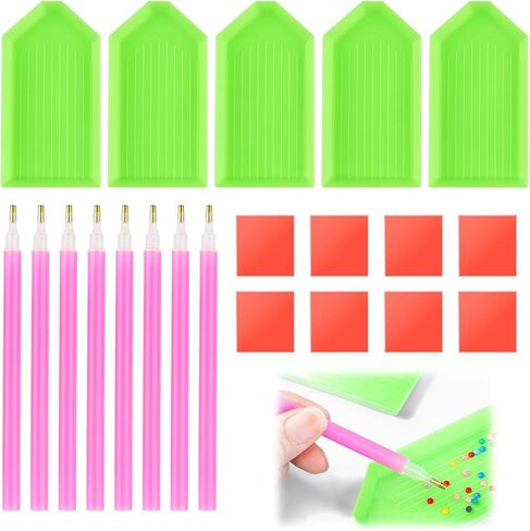 مجموعة أدوات أقلام الفن الماسي المكونة من 21 قطعة من Hubaltuye، مجموعة أقلام رسم ماسية لأقلام الفن الماسي مع 8 أقلام حفر، 5 صواني، 8 طين غراء، ملحقات للبالغين من الحرف اليدوية اليدوية in Kuwait