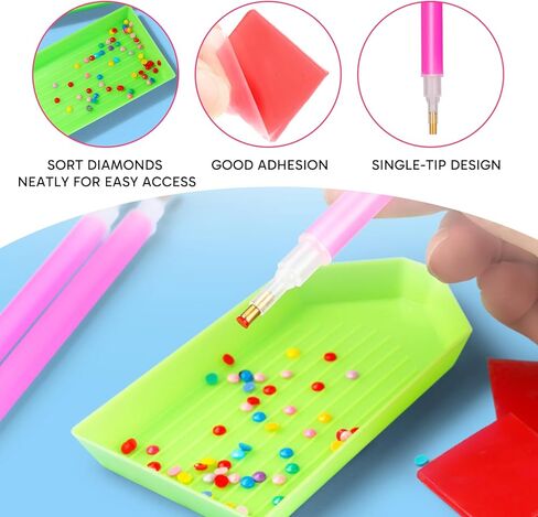 مجموعة أدوات أقلام الفن الماسي المكونة من 21 قطعة من Hubaltuye، مجموعة أقلام رسم ماسية لأقلام الفن الماسي مع 8 أقلام حفر، 5 صواني، 8 طين غراء، ملحقات للبالغين من الحرف اليدوية اليدوية in Kuwait