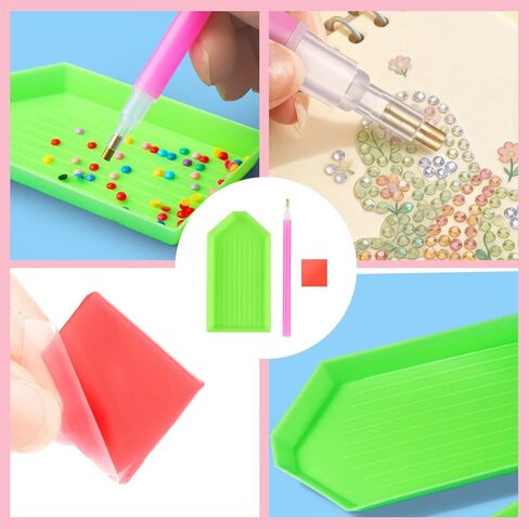 مجموعة أدوات أقلام الفن الماسي المكونة من 21 قطعة من Hubaltuye، مجموعة أقلام رسم ماسية لأقلام الفن الماسي مع 8 أقلام حفر، 5 صواني، 8 طين غراء، ملحقات للبالغين من الحرف اليدوية اليدوية in Kuwait